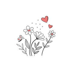 Abstract flowers and hearts valentine card