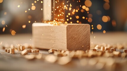 Crafting sparks woodworking action in a workshop creative environment close-up viewpoint skilled techniques