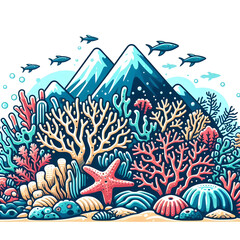 바닷속 산호초 일러스트