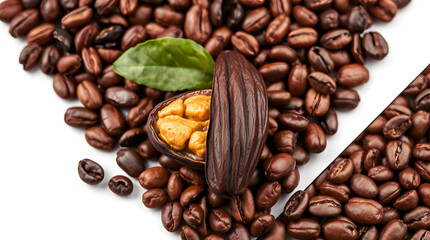 Fototapeta premium Chocolate making process; overhead view of the assorted cocoa beans and cacao in different stages 