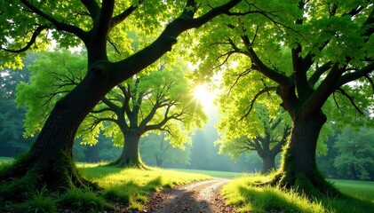 Naklejka premium Abstract composition of twisted tree branches in dappled sunlight, abstract, texture