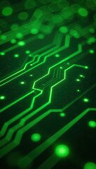 Obraz premium Abstract green circuit board texture with glowing lines, electric, circuit board
