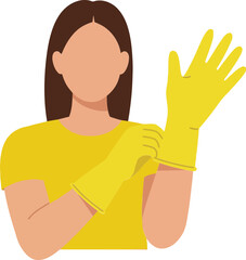 Obraz premium Woman wearing yellow rubber gloves preparing for cleaning in flat design vector art