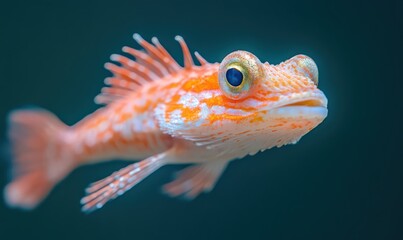 Fototapeta premium Orange and White Spiky-Finned Fish Close Up Dark Background
