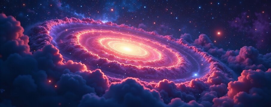 Vibrant spiral galaxy with glowing stars and nebula clouds, stars, galaxy - Powered by Adobe