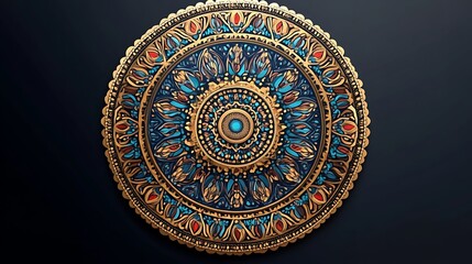 Obraz premium Ornate Circular Mandala Design Featuring Gold and Turquoise