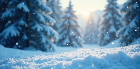 Fototapeta premium Falling snowflakes, snowy landscape, cinematic winter scene, christmas background, sparkle