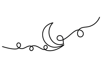 One continuous line moon and stars of isolated outline vector drawing illustration
