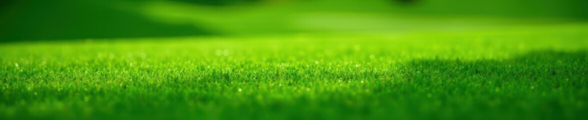 Fototapeta premium Close-up, lush green golf course grass texture, closeup, texture, view