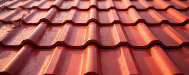 Close-up view of interlocking metal roof tiles, metal, photography, aluminum