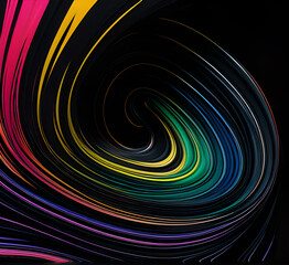 Fototapeta premium Сurves with colorful reflections create a mesmerizing abstract pattern on a black background.generative ai