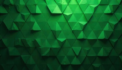 Fototapeta premium Dark green abstract triangular mosaic tile wallpaper , faceted triangles, modern, banner