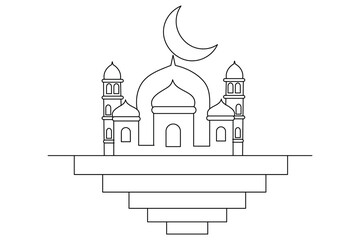 One continuous line moon and stars of isolated outline vector drawing illustration
