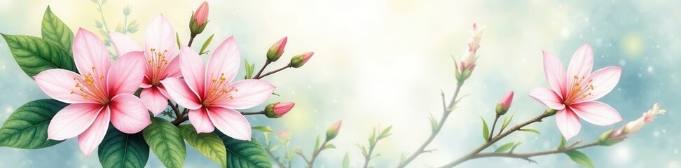 Fototapeta premium Delicate watercolor jasmine bouquet, lush leaves , watercolor, floral