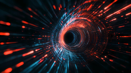 Obraz premium Spiral Tunnel of Light Particles with Black Center