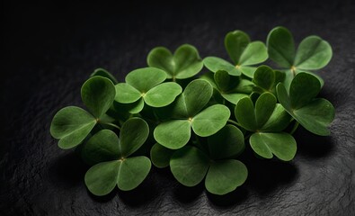 fresh green leaves on black background