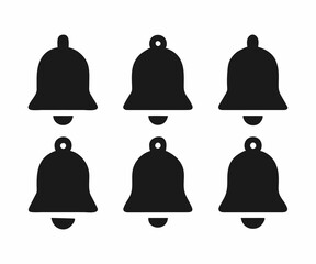 Six Simple Black Notification Bells on White Background