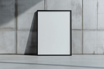 Blank framed art poster against a concrete wall