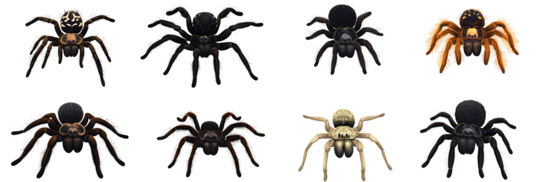 Tarantula spider collection on a white or transparent background
