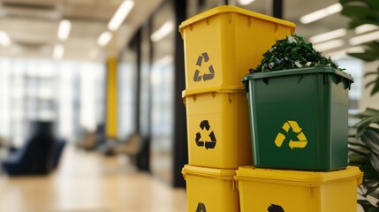 Green bins for composting in a zero waste initiative promoting environmental sustainability and cleanliness
