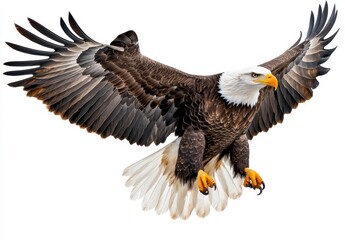 Obraz premium Majestic Bald Eagle in Flight Against White Background