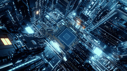 High-Tech Circuit Board with Central White Chip