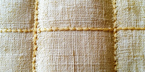 Fototapeta premium Abstract Patchwork Texture: Close-up of a hand-stitched patchwork design with intricate detailing, a testament to artisanal craftsmanship and textile art, displaying a subtle pattern.