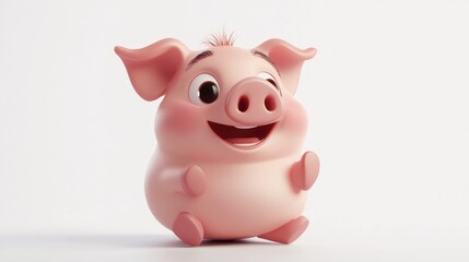 Fototapeta premium Joyful pig 3D model on white background