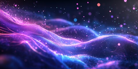Obraz premium A Stunning Display of Surreal Cosmic Waves in Vibrant Neon Colors and Glowing Particles