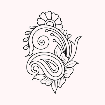 Henna paisley flowers mehndi tattoo hand drawn design. Vector illustration and white background.