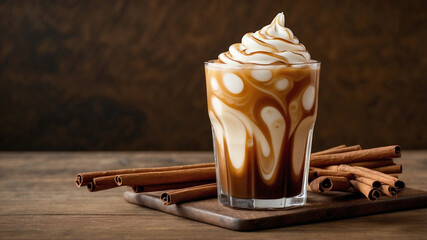 Delicious Iced Coffee with Caramel Drizzle and Cinnamon Garnish, Perfect for Coffee Lovers and Sweet Treat Enthusiasts