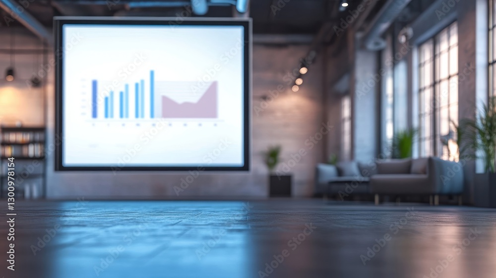 Poster presentation screen displaying charts located within an office environment