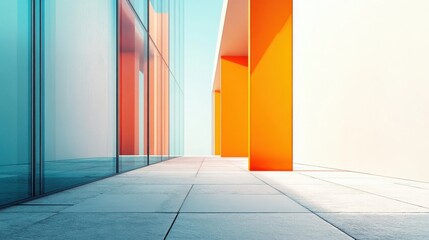 Obraz premium Modern architectural perspective featuring building facades and structural pillars