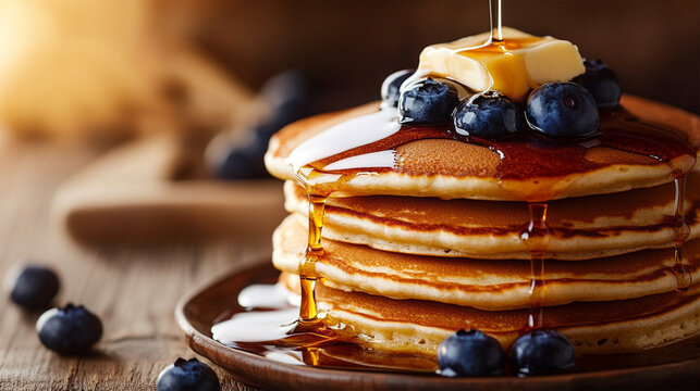 Blueberry Pancakes with Syrup and Butter