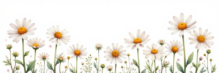 Fototapeta premium Soft watercolor painting of camomile flowers on white background, painting, soft
