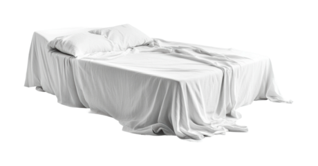 White bedding arrangement with pillows and blanket creating a soft, inviting atmosphere ideal for relaxation and sleep, cut out