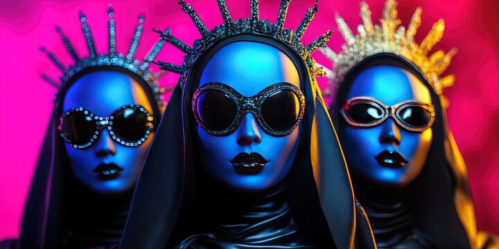 Religious fashion model wearing stylish designer clothing based on religious symbolism