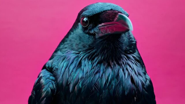 Common Raven Posing on Pink Background