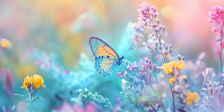 Vibrant pastel graceful easy airy magic nature banner. Beautiful nature spring summer background for cosmetics, spa, perfume, beauty salon, florist shop.