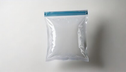 a clear resealable plastic bag with blue zip-top closure
