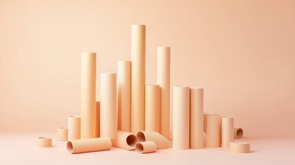 Pastel Cylinders Composition on a Minimalist Background