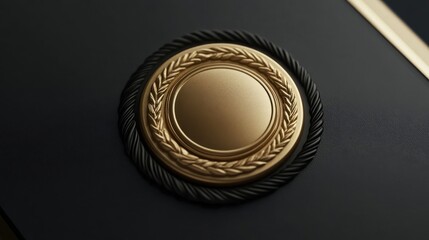A golden medallion with a wreath on a black background