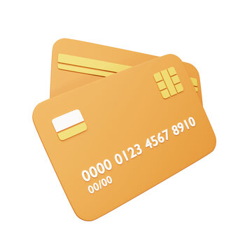 Front and back 3d rendering of orange credit card illustration