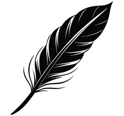 Elegant minimalist black fluffy contour feather style flat logo icon tattoo stock design vector silhouette illustration. Crisp outlines and a captivating contrast between light and shadow. © SP Technology