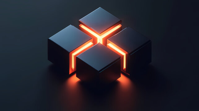 Fototapeta Three Black Cubes in X Shape with Glowing Lines