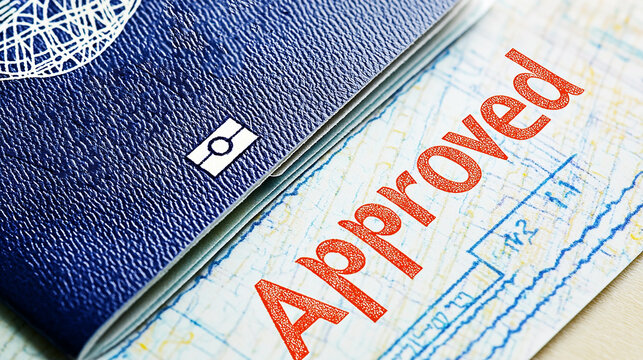 A close-up of a visa document showing the word "Approved" prominently, indicating successful application for travel or residency.