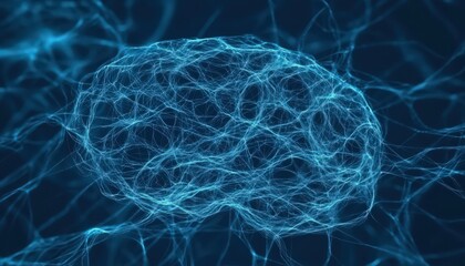 Abstract Glowing Blue Brain Neural Network Digital Art