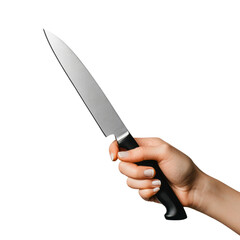 hand holding a knife, isolated on a white background
