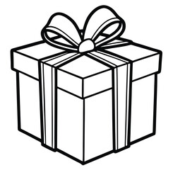 Decorated present gift box with black and white ribbon premium stock clip art cartoon doodle freehand sketch drawing isolated vector element illustration 