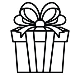 Decorated present gift box with black and white ribbon premium stock clip art cartoon doodle freehand sketch drawing isolated vector element illustration 